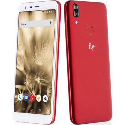   Fly Photo Pro Red, 5.46" 18:9 1440x720, 1.3GHz, 4 Core, 2GB RAM, 16GB, up to 128GB flash, 13Mpix/5Mpix, 2 Sim, 2G, 3G, LTE, BT v4.1, WiFi 802.11 a/b/g/n, GPS, Micro-USB, 2800mAh, Android 8.1, 154g, 148,7670,368,95