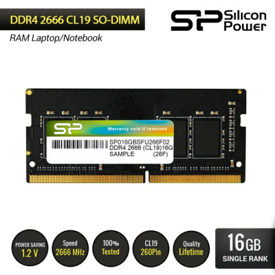  16Gb Silicon Power SP016GBSFU266F02 RTL DDR4, 2666MHz, PC4-21300 CL19 SO-DIMM 260-pin 1.2 dual rank