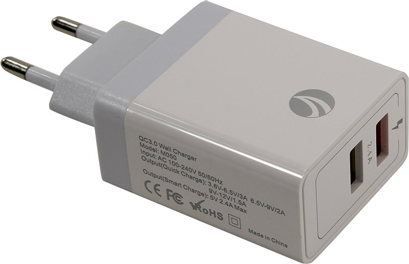 Зарядка 50 вт. VCOM QC3.0 Wall Charger m050. Сетевая зарядка VCOM CA-m014. Универсальный сетевой USB-адаптер. Зарядное устройство 2 порта AC (eu Plug 100-220v) -> USB, ic, quick charge 3.0 VCOM <m050/CA-m050> (1/80).
