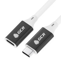 Удлинитель USB 3.1 Type C-С Greenconnect GCR-53733, 1.0m белый, 100W/20V/5A, M/F, TPE, AL сase черный, белый ПВХ, экран, армированный