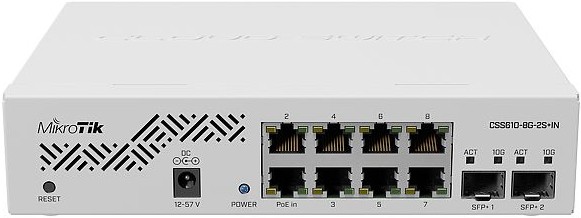 ���������� MikroTik Cloud Smart Switch 610-8G-2S+IN with 8 x Gigabit ports, 2 x SFP+ cages, SwOS, desktop case, PSU