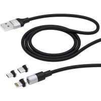 Дата-кабель USB 3 в 1 Deppa 72282 micro USB, USB-C, Ligthning, 2.4A, магнитный, ткань, черный