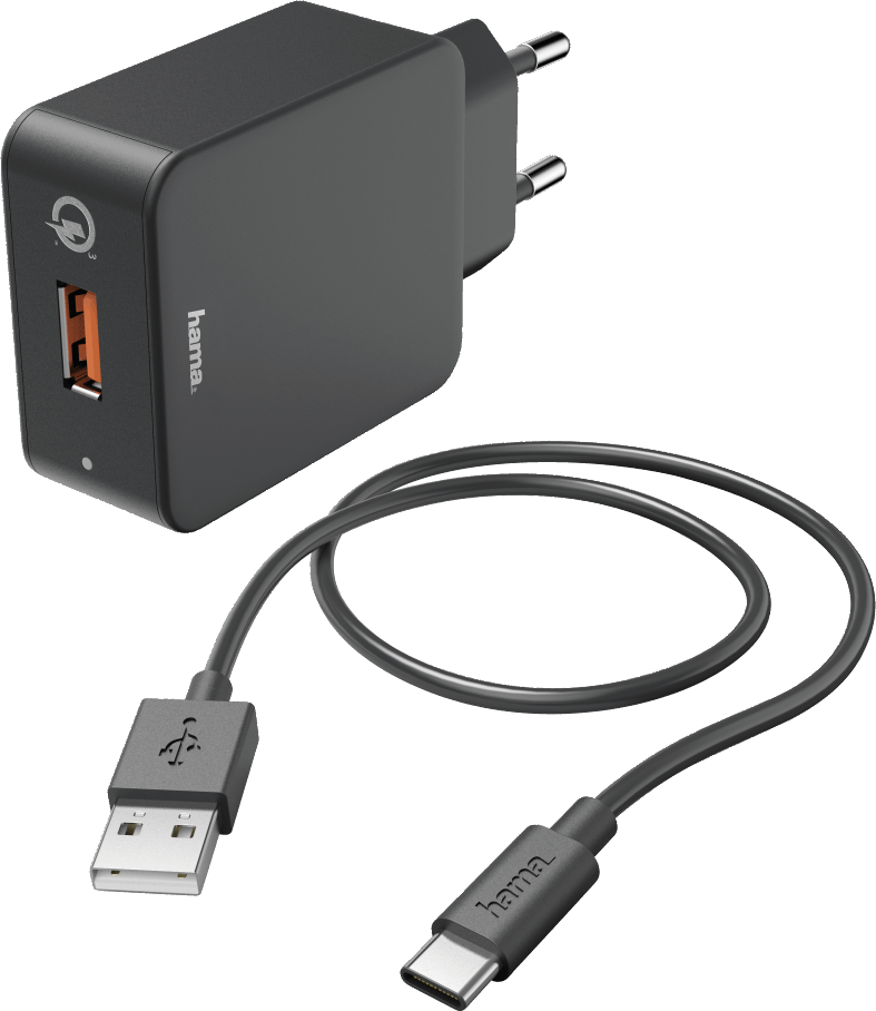 Зарядное устройство HAMA H-183230 сетевое зарядное устройство, 1x USB, кабель USB Type-C, QC 3.0, 3A