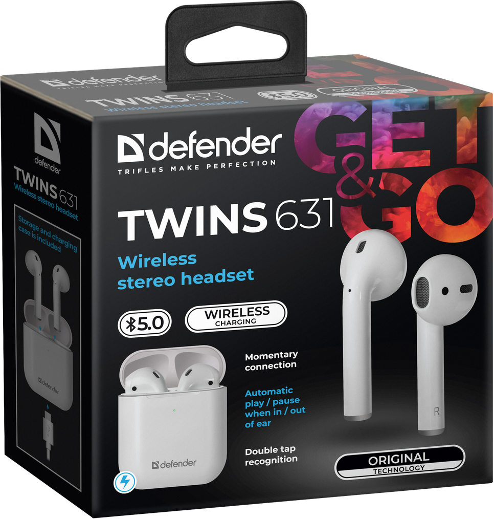 Наушники Defender Twins 631 белый,TWS, Bluetooth, БЗ (63631). Defender Twins 631. Гарнитура беспроводная Defender Twins 631 белый,TWS, Bluetooth, БЗ. Наушники Twins 631.