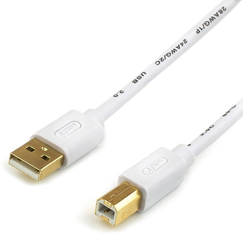 Кабель USB 2.0 A (M) - B (M) ATCOM AT6151, 0.8 м, белый
