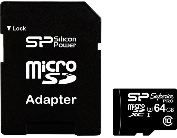   64Gb MicroSD Silicon Power Superior Pro Class 10 + SD  (SP064GBSTXDU3V10SP)