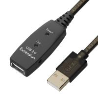 Удлинитель активный USB 2.0, AM/AF  GREENCONNECT GCR-53806 10.0m , GOLD, черно-прозрачный, с усилителем сигнала Premium, разъём для доп.питания, 24/22 AWG