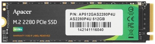 ���������� SSD 512Gb Apacer AS2280P4U (AP512GAS2280P4U-1) ���������� SSD, M.2, 512 ��, PCI-E x4, NVMe, ������: 3500 ��/���, ������: 2300 ��/���