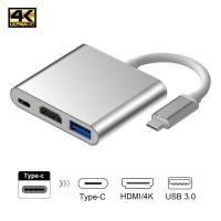 Кабель-адаптер ORIENT C028, USB3.1 Type-C (DisplayPort Alt mode) -> HDMI+USB 3.0+PD(Type-C), 4K@30Hz, 0.15 метра, серебристый (31062)