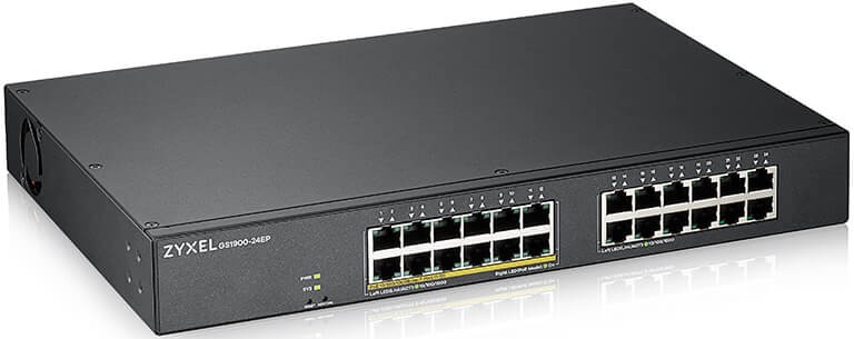 Smart L2 ���������� PoE+ Zyxel GS1900-24EP, rack 19", 24xGE (12xPoE+), ������ PoE 130 ��