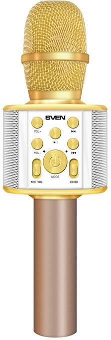 Микрофон для караоке SVEN MK-950, белый-золотой (6 Вт, Bluetooth, microSD, 1200мА*ч)