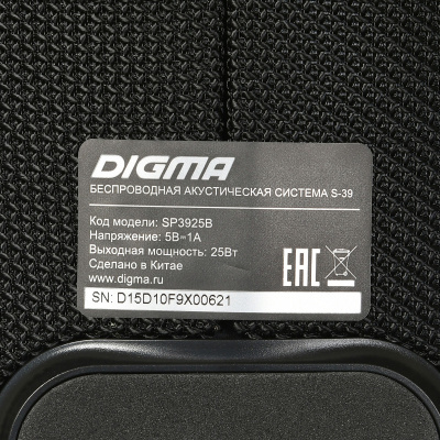 ������� Digma S-39 ������ 25W 1.0 BT/USB 300mAh (SP3925B)
