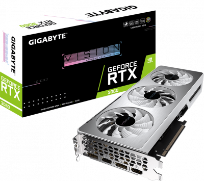  Gigabyte PCI-E 4.0 GV-N3060VISION OC-12GD NVIDIA GeForce RTX 3060 12288Mb 192 GDDR6 1695/15000/HDMIx2/DPx2/HDCP Ret