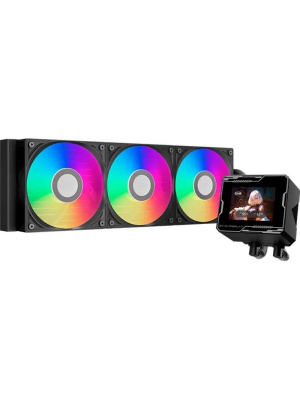 ������� ���������� PCCooler GT360M ARGB Display BK (300W, 360mm, LED temp., Black, ARGB/ Fans: 3x120mm, 75.8CFM, 33.7dBA, 2200RPM/ Pump height 85mm, 15dBA, 2600RPM, Rad thickness 27mm/ S: 1851, 1700, 1200, 115X, AM5, AM4)