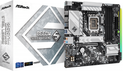   ASRock B660M Steel Legend Socket 1700, Intel B660, 4xDDR4, PCI-E 5.0, 2500 /, 4xUSB 3.2 Gen1, HDMI, DisplayPort, , mATX