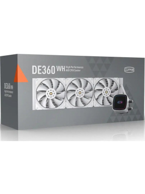 ������� ���������� PCCooler DE360 WH (310W, 360mm, White, ARGB Pump/ Fans: 3x120mm, 71.86CFM, 33.8dBA, 1850RPM/ Pump height 55mm, 28dBA, 3200RPM, Rad thickness 27mm/ S: 1851, 1700, 1200, 20XX, 115X, AM5, AM4)