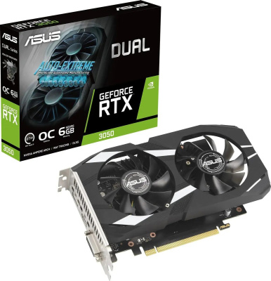 ���������� Asus PCI-E 4.0 DUAL-RTX3050-O6G NVIDIA GeForce RTX 3050 6Gb 128bit GDDR6 1822/14000 HDMIx1 DPx3 HDCP Ret