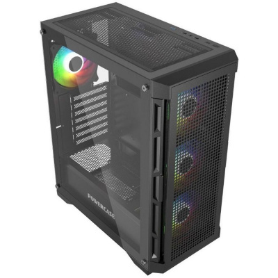 ������ Powercase ������ Powercase Ultimate Black, Tempered Glass, 4x 120mm ARGB fans, ARGB HUB, ������, ATX  CUB-A4