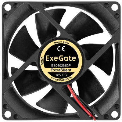 Exegate EX299875RUS ���������� 12� DC ExeGate ExtraSilent ES08025S2P (80x80x25 ��, Sleeve bearing (��������� ����������), 2pin, 1900RPM, 20dBA)