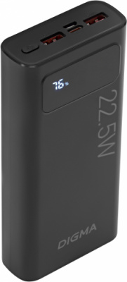 ������� ����������� Digma DGPF20A 20000mAh QC3.0/PD3.0 22.5W 3A 2xUSB-A/USB-C ������ (DGPF20A22PBK)