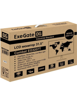 ������� ExeGate 31.5"�EG3207T Combat {IPS 2560x1440@165Hz 1ms 300cd 1000:1 178/178 2xHDMI2.0 DisplayPort USB speakers VESA} [EX299472RUS]