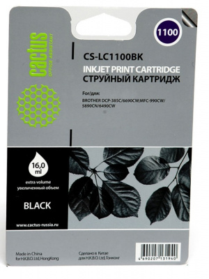 �������� �������� Cactus CS-LC1100BK ������ ��� Brother DCP-385c/6690cw/MFC-990/5890 (16ml)