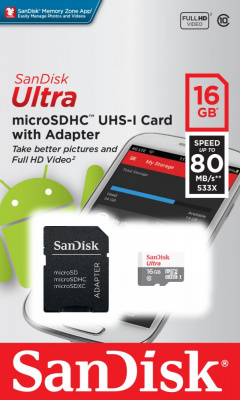   16Gb MicroSD SanDisk Ultra Class 10 +  (SDSQUNS-016G-GN3MA)