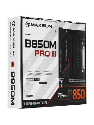 ����������� ����� MAXSUN MS-Terminator B850M PRO II WIFI7, AM5, B850, 4*DDR5, 2*SATA3, 3*M.2, USB 3.2, USB 2.0, Type-C, 2*PCIEx16, DP+HDMI, mATX