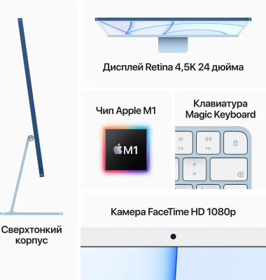 �������� Apple iMac A2438 24" 4.5K, Apple M1 8 core, 8�� DDR4, 256�� SSD, macOS ����� MGPK3C/A