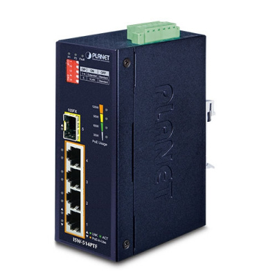 ������������ PoE ���������� PLANET ISW-514PTF 4-�������� 10 / 100TX 802.3at PoE + ���� 1-�������� ���������� 100FX Ethernet