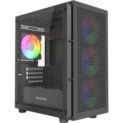 ������ Powercase Mistral Micro EM17, Tempered Glass, 4x120mm ARGB PWM fan, ������, mATX  (CMMEM17B-A4)