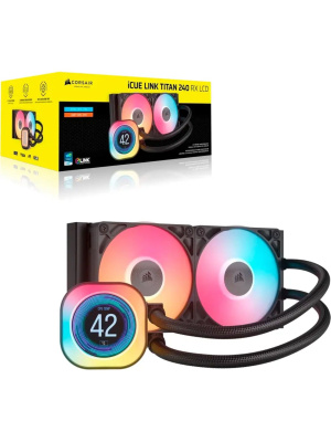 ������� ����������� ���������� Corsair iCUE LINK TITAN 240 RX LCD (240mm, Black, RGB/ Fans: 2x120mm, 73.5CFM, 36dBA, 2100RPM/ S: 1851, 1700, AM5, AM4)