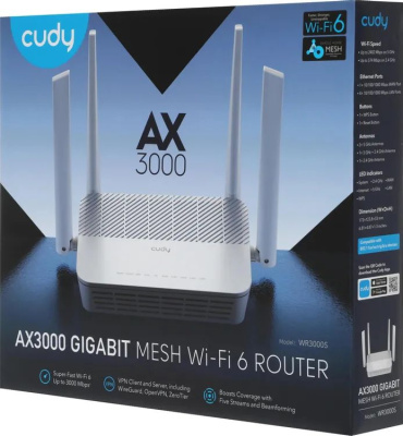 Wi-Fi ������ Cudy WR3000S, Wi-Fi 6, AX3000, 2.4/5���, 4 LAN, �����