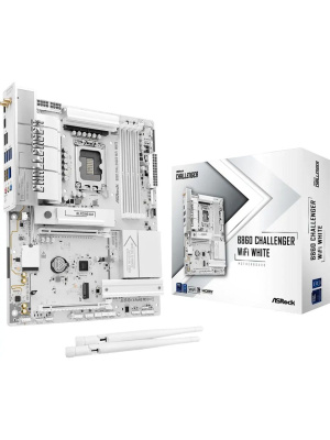 ����������� ����� ASROCK B860 Challenger WiFi White, LGA1851, B860, 4*DDR5, 4*SATA, 4*M.2, 4*USB 3.2, 2*USB 2.0, Type-C, 2*PCIx16, 1*M.2 (Key E), HDMI, ATX