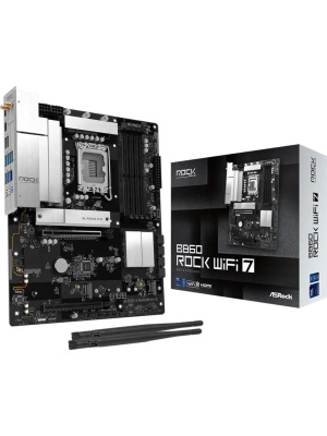 ����������� ����� ASROCK B860 Rock WiFi 7, LGA1851, B860, 4*DDR5, 4*SATA, 4*M.2, 4*USB 3.2, 3*USB 2.0, Type-C, 2*PCIx16, 1*M.2 (Key E), HDMI, ATX