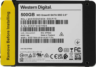 ���������� SSD WD 500Gb Green (2.5", SATA-III, R/W - 545/510 MB/s, MTTF 2000000 hrs) (WDS500G5G0A)