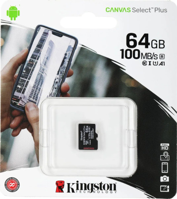 ���� ����� microSDXC 64GB Kingston SDCS3/64GB Canvas Select Plus V10 A1 + adapter