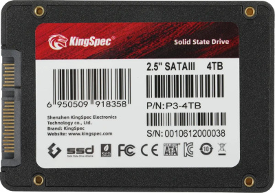 SSD-���� 4.0Tb KingSpec P3 Series (P3-4TB)  (2.5", SATA3, up to 580/500MBs, 3D NAND, 1920TBW)