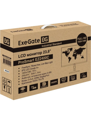 ������� 23.8"�ExeGate ProSmart EZ2400C {IPS 1920x1080 75Hz 3-5ms 16:9 250cd 1000:1 D-Sub, HDMI DisplayPort USB Speakers audio-out Pivot} [EX299032RUS]