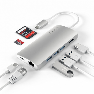 USB- Satechi Aluminum Multi-Port Adapter V2.  USB-C. 3  USB 3.0, 1  4K HDMI, 1  Ethernet RJ-45, SD/micro-SD .  