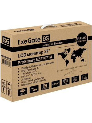 ������� ExeGate 27"�EZ2707TA ProSmart {IPS 1920x1080 75Hz 5ms 250cd 1000:1 178/178 D-Sub HDMI DisplayPort VESA} [EX297649RUS]