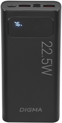 ������� ����������� Digma DGPF20A 20000mAh QC3.0/PD3.0 22.5W 3A 2xUSB-A/USB-C ������ (DGPF20A22PBK)