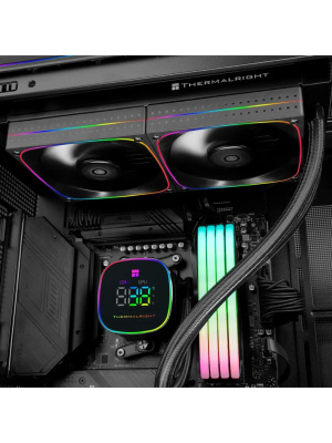 ��� Thermalright Frozen Horizon 240 Digital (240mm, LED temp., Black, ARGB/ Fans: 2x120mm, 68.9CFM, 28.2dBA, 2000RPM/ Pump height 53.2mm, Rad thickness 27mm/ S: 1700, 1200, 1851, 115X, AM5, AM4)