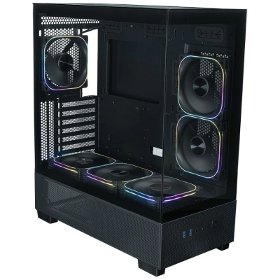 ������ XASTRA Q500 6ARGB-FG-C10-UC Black ATX/Aquarium/Screewless/ 6x120mm ARGB PWM FG fans/Argb+PWM HUB 10port/ Type-C/ Q500-6FG12A-C10-UC