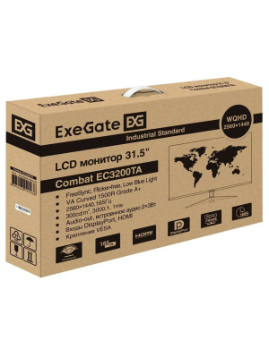 ������� ExeGate 31.5"�Combat EC3200TA {VA Curved 2560x1440 165Hz 1ms 16:9 300cd 3500:1 178/178 HDMI2.0 2xDisplayPort Speakers RGB-���������} [EX299470RUS]