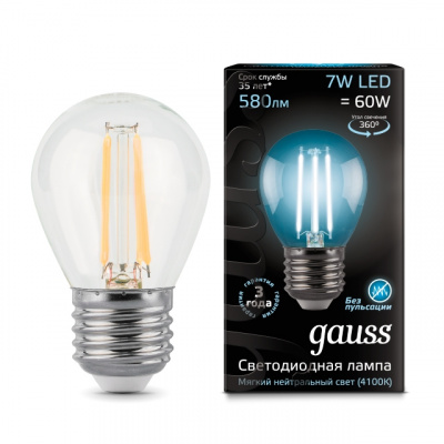   Gauss LED Filament Globe E27 7W 4100K 1/10/50