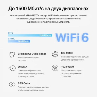 ��������� Mesh ������ Mercusys Halo H60X(2-pack), Wi-Fi 6, AX1500, �����